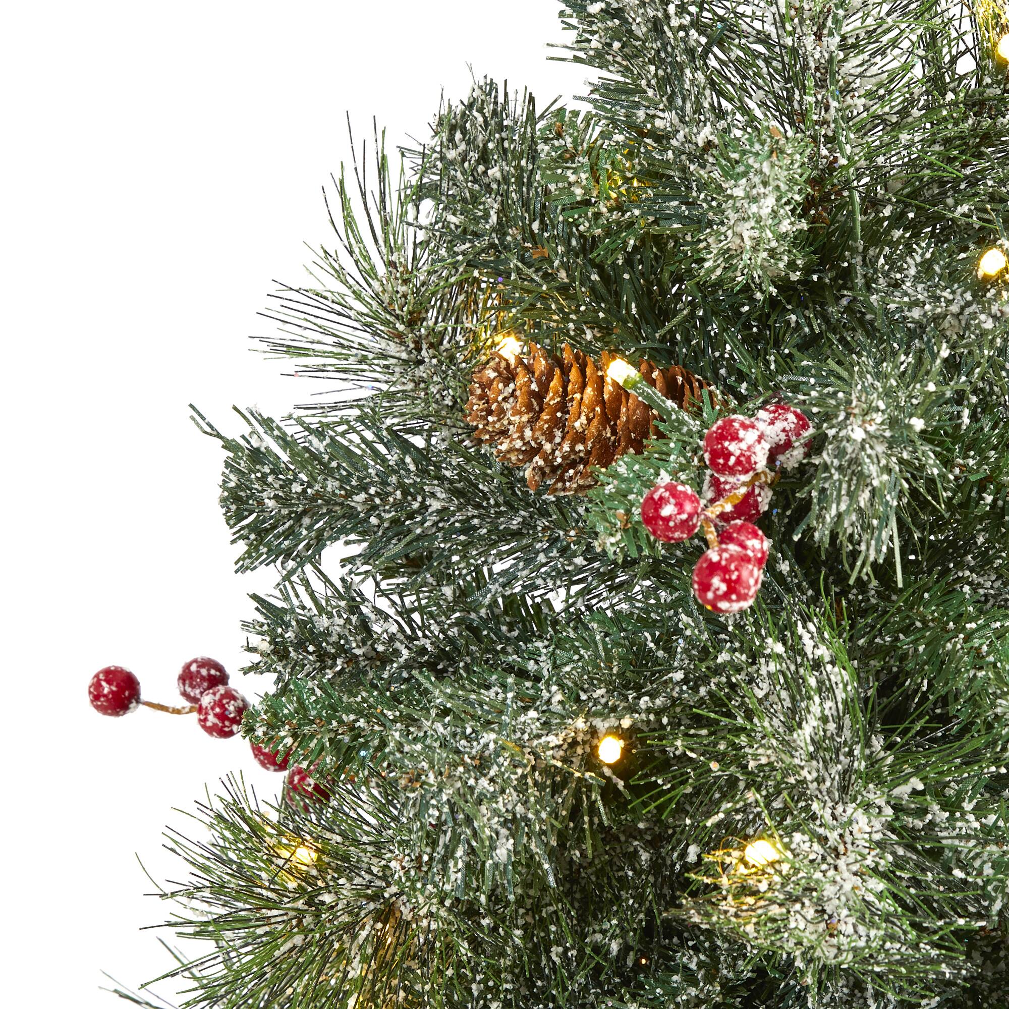 4ft. Pre-Lit Frosted Pine Artificial Christmas Tree with Pinecones & Berries, Clear LED Lights
